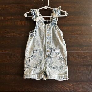 7 For All Mankind Light Wash Denim Ruffle Strap Shortalls - Blue